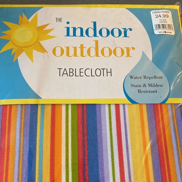 Vintage LINENS-N-THINGS Striped Umbrella Tablecloth 70” Round - Picture 3 of 10